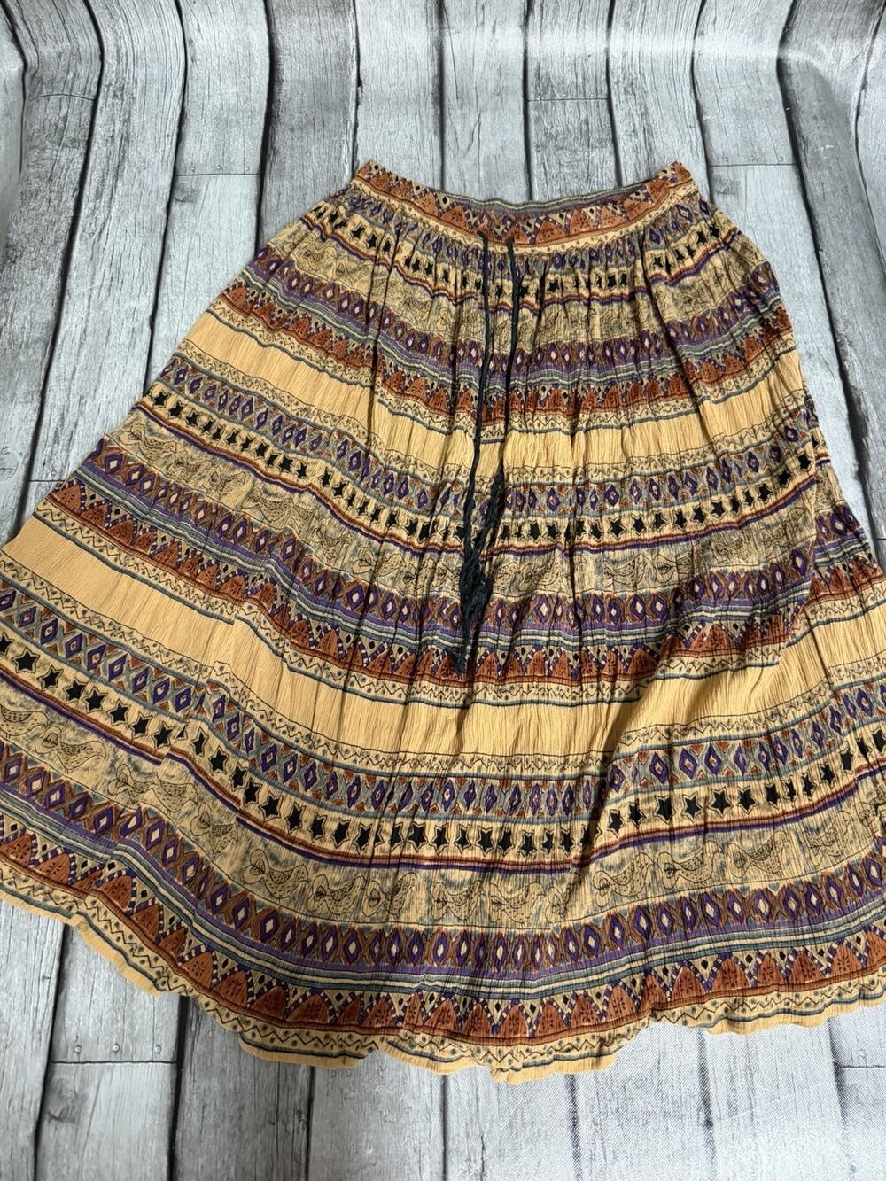 Women’s Sag Harbor Peasant Skirt Boho Hippie Flowy Tan Sz Large 90s Y2K